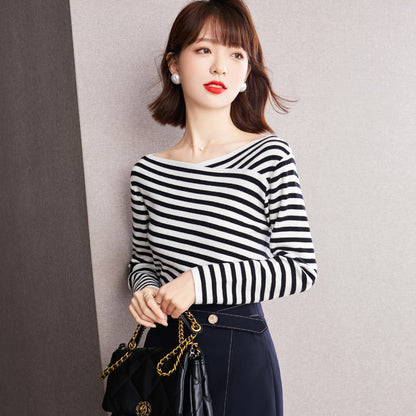 Women's Striped Long Sleeve Knitted Top