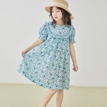 Korean Style Sweet Bubble Sleeve Floral Princess Dress