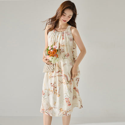 Botanic Dream Pleated Sleeveless Floral Dress