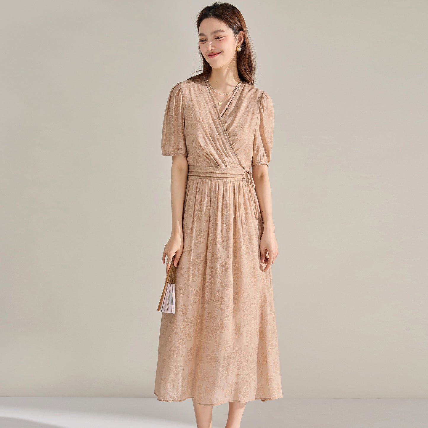 Elegant V-Neck Slimming Midi Dress