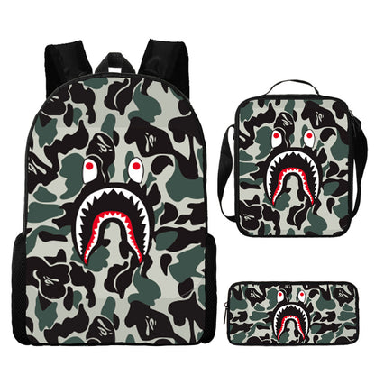 Shark Cartoon Children's Backpack Three-Piece Set