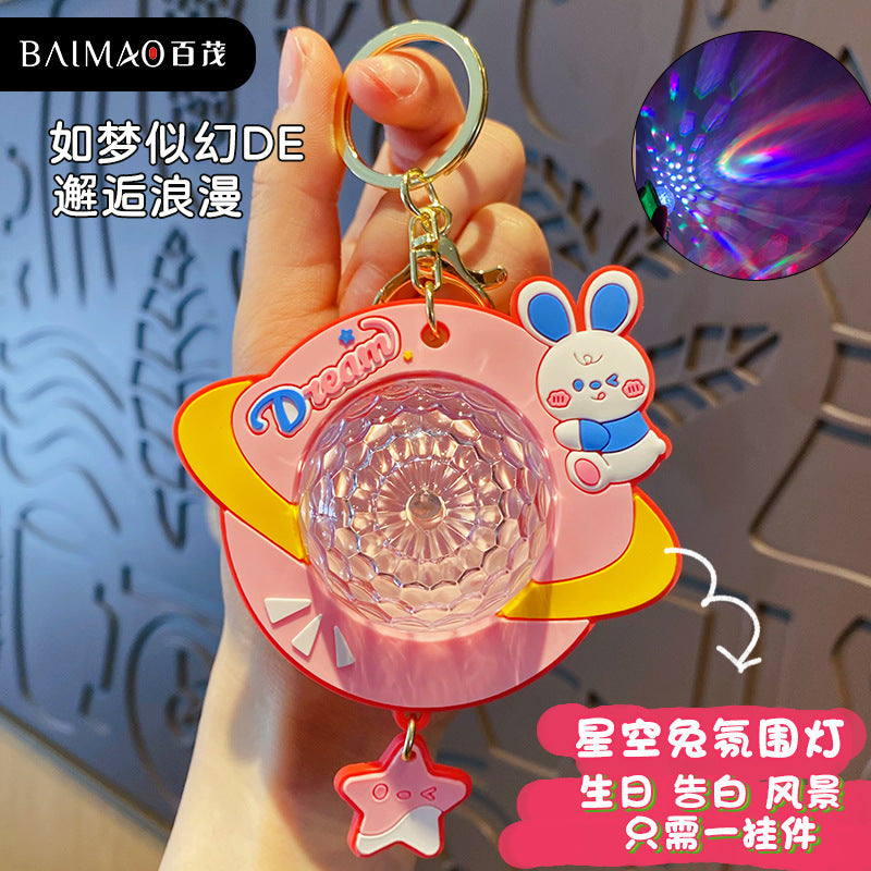 Cartoon Creative Starry Sky Rabbit Roaming Space Atmosphere Light Keychain Women's Car Keychain Backpack Pendant