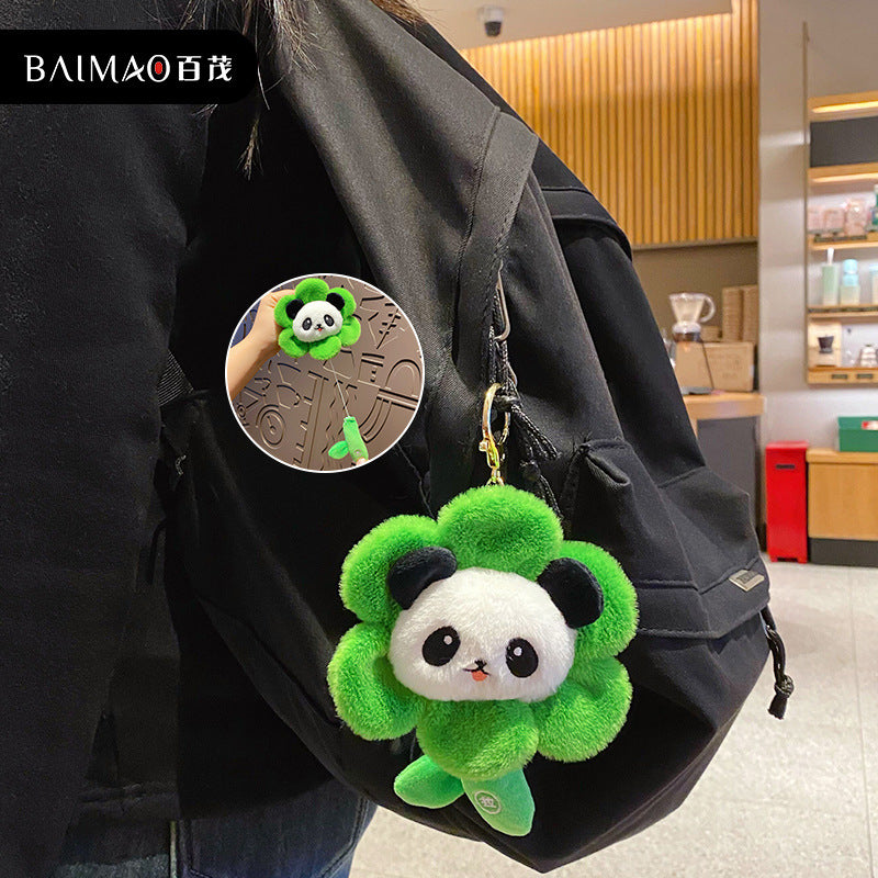 Cartoon Pulling Vibration Flower Cute Pet Plush Doll Keychain Female Cute Flower Panda Keychain Pendant