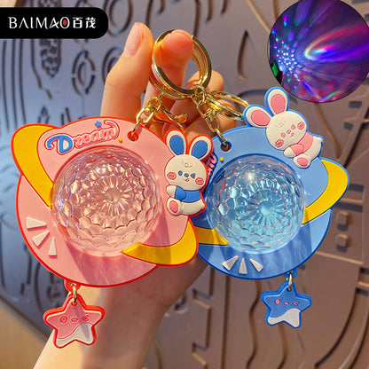 Cartoon Creative Starry Sky Rabbit Roaming Space Atmosphere Light Keychain Women's Car Keychain Backpack Pendant