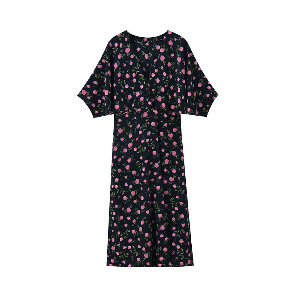 Vintage Elegance Floral Wrap Midi Dress