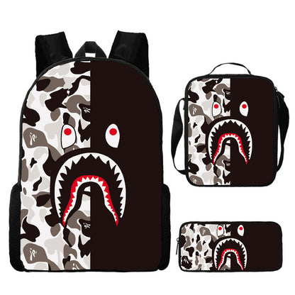 Shark Cartoon Children's Backpack Three-Piece Set