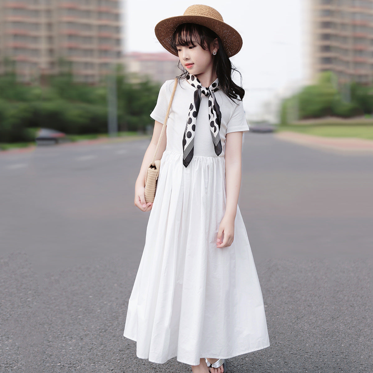 Korean Style Girls' Retro Patchwork Princess Dress