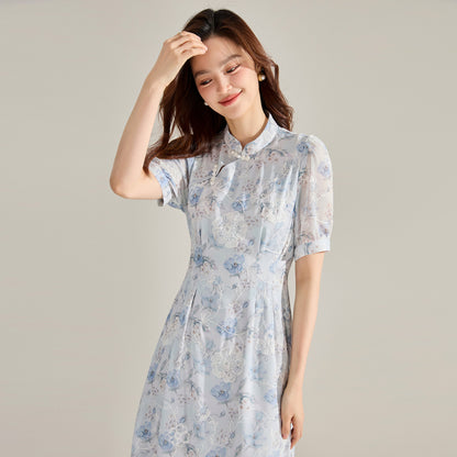 Heritage Charm Floral Qipao Midi Dress