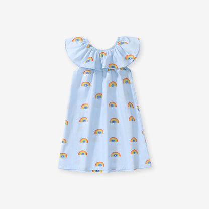 Cute Rainbow Print Girls' Cotton Princess Dress