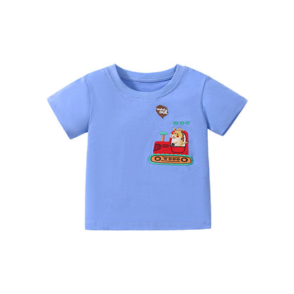 Boys' Cartoon Short Sleeve Embroidered Cotton T-shirt