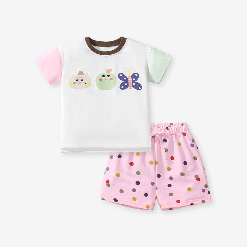 Girls' Short Sleeve Pure Cotton Two-Piece Set