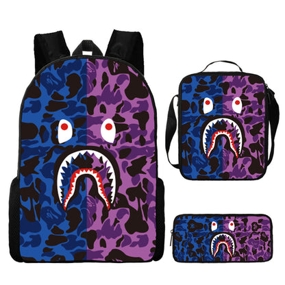 Shark Cartoon Children's Backpack Three-Piece Set