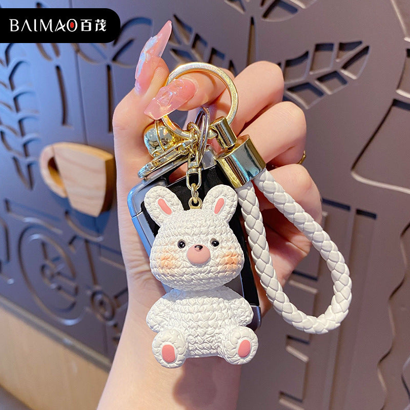 Cartoon resin yarn animal keychain bunny exquisite cute couple doll car keychain backpack pendant