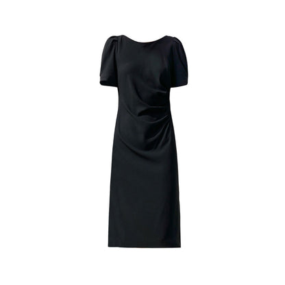 Elegant Back-Twist Black Midi Dress