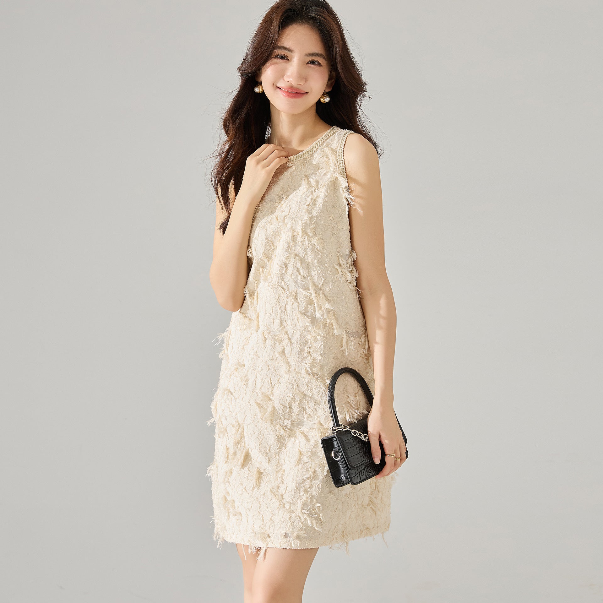 sachin and babi light blue dress Luxe Textured Soft Glam Fringe Jacquard Dress