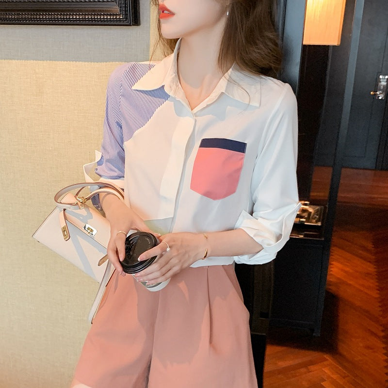 Women's Stylish Long Sleeve Patchwork Blouse