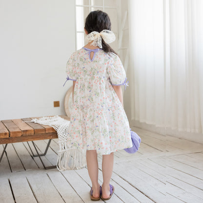 Short-Sleeved Girls' Cotton Floral Dress