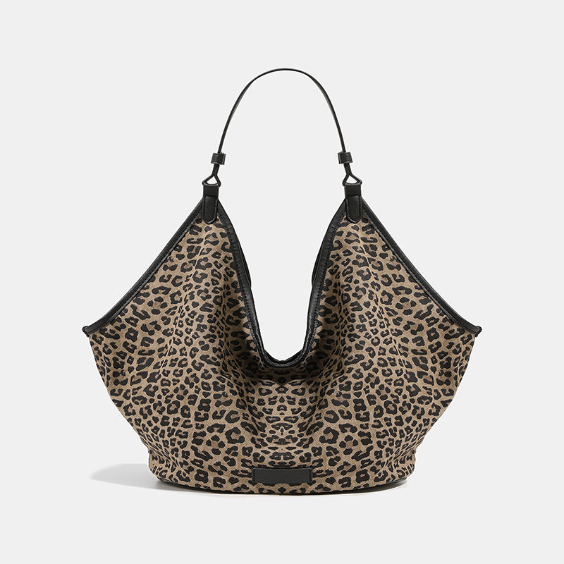 Leopard print large capacity tote bag for women fashionable retro versatile shoulder bag Korean loose handbag for women