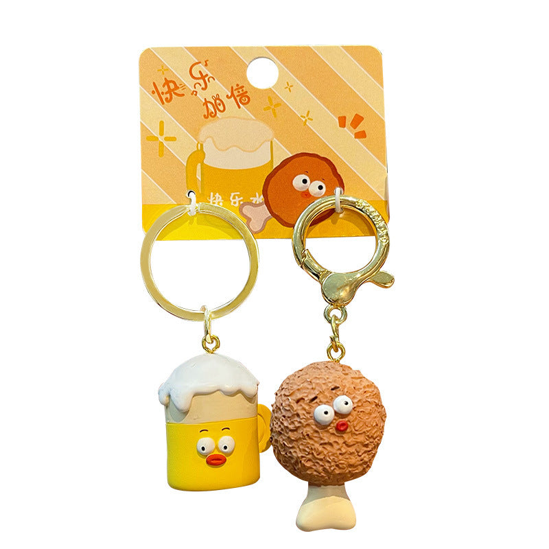 Couple's Chicken Beer Keychain Cute and Exquisite Resin Doll Keychain Pendant Gift