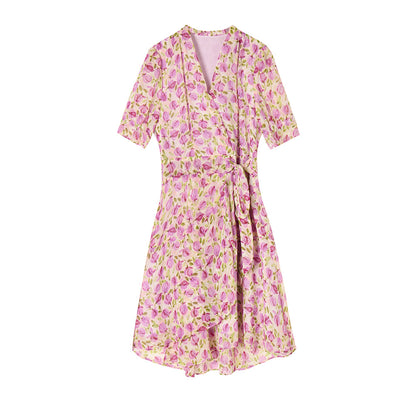 Vintage French Floral Ruffle Hem Dress