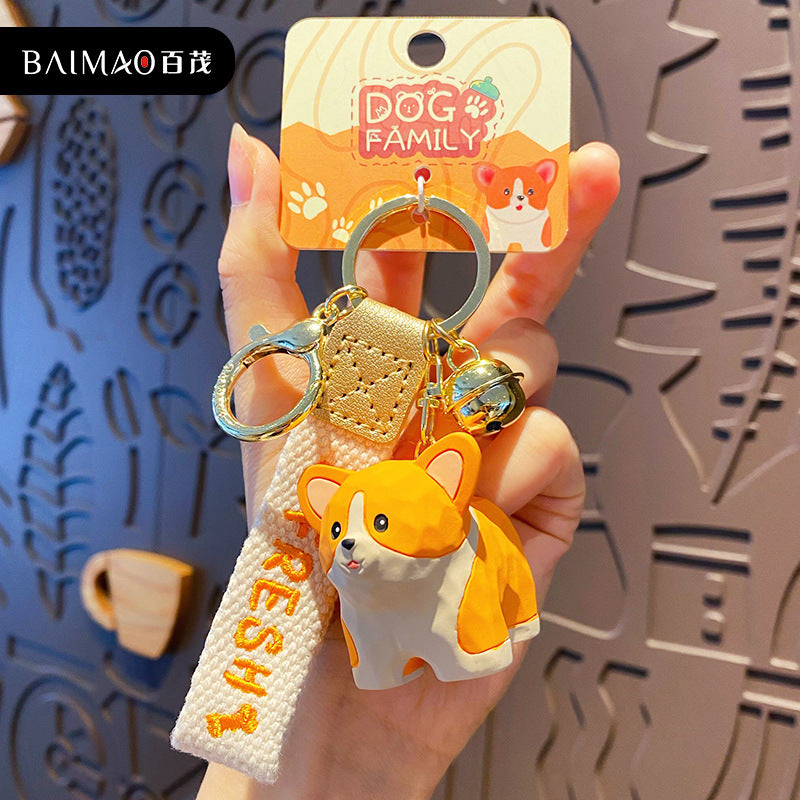 Resin standing posture wooden carving dog keychain, cute and exquisite female creativity, two Ha keychain bag pendant