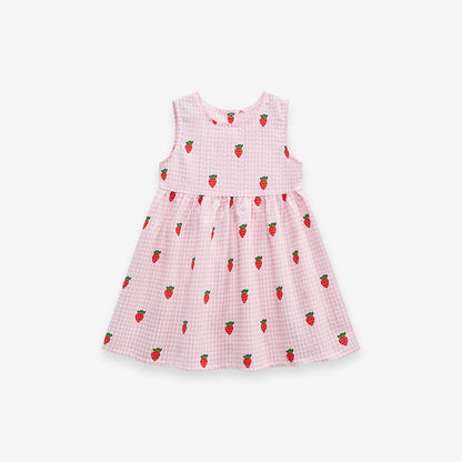 Girls' Cute Strawberry Pure Cotton Princess Dress