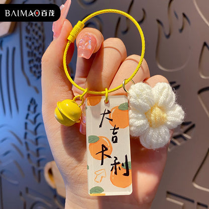 Creative hand woven yarn hook woven persimmon peanut keychain exquisite plush hook woven good things happen bag pendant