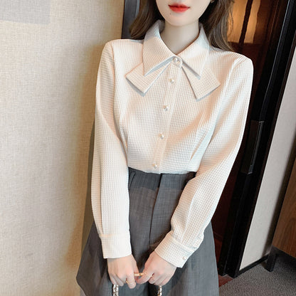 Women's French Style White Long-Sleeve Blouse