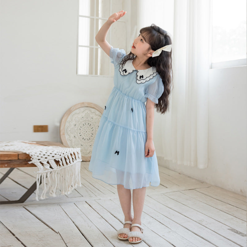 chiffon dress singapore Orange Corsage Printed Calf Length Chiffon Dress