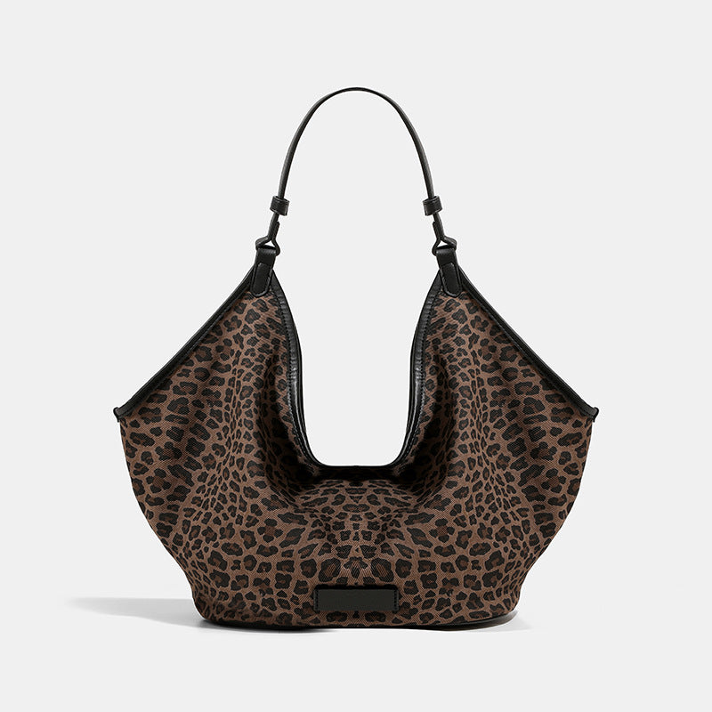 Leopard print large capacity tote bag for women fashionable retro versatile shoulder bag Korean loose handbag for women