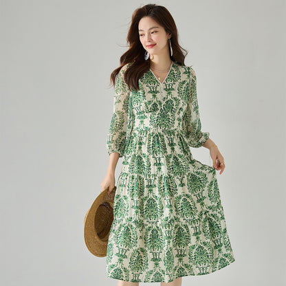 Breezy French Floral Elastic Waist Dress