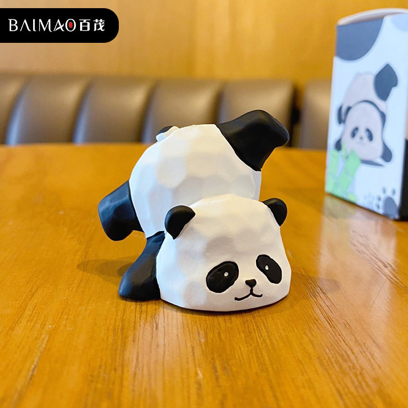 Resin wood carving style panda ornament creative exquisite panda flower home desktop decoration decoration