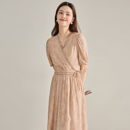 Elegant V-Neck Slimming Midi Dress