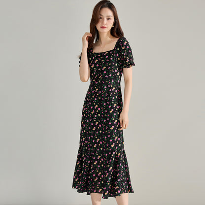 Vintage Floral Tie-Front Mermaid Dress