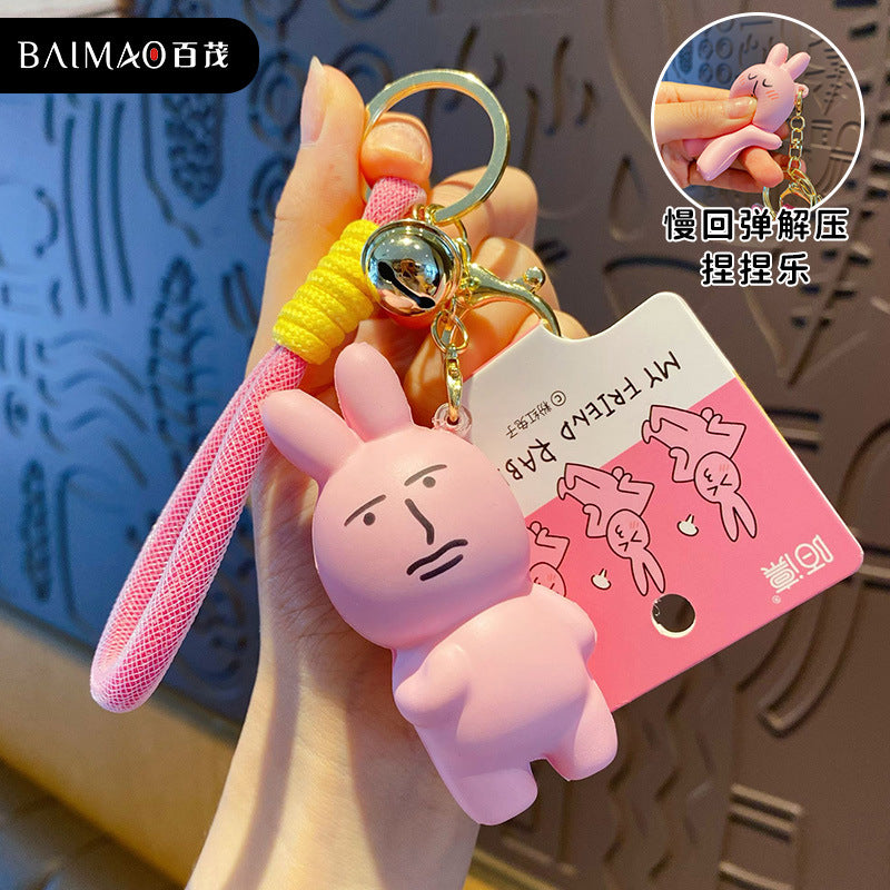 Creative Cartoon Pink Rabbit Pinch Music Keychain Female Cute Emotionally Stable Stress Relieving Toy Bag Pendant