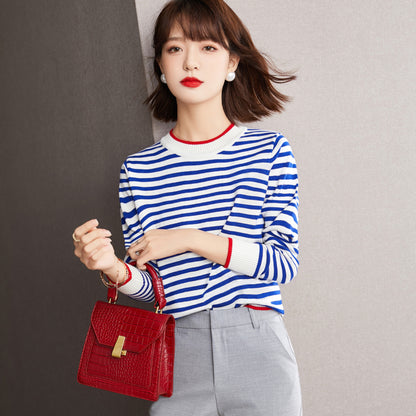 Chic Women's Long Sleeve Striped Knitted T-Shirt