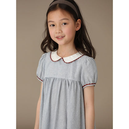 Contrast Color Striped Doll Collar Preppy Style Dress