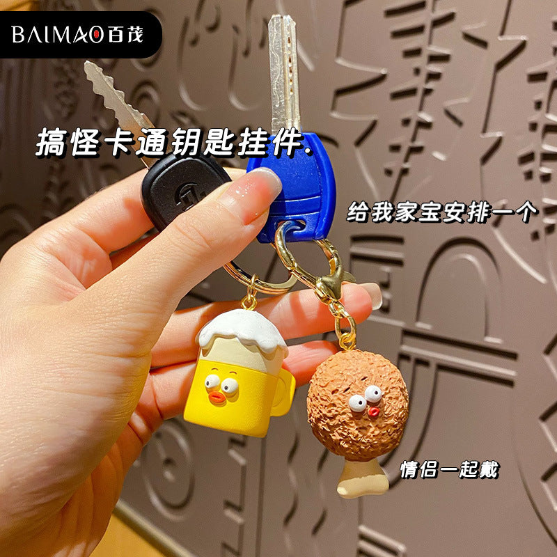 Couple's Chicken Beer Keychain Cute and Exquisite Resin Doll Keychain Pendant Gift