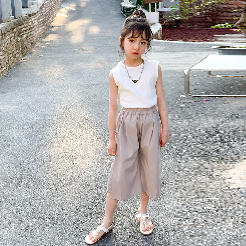 Korean Style Girls' Plain Color Tank Top and Suspender Pants – SUNJIMISE  Kids Fashion