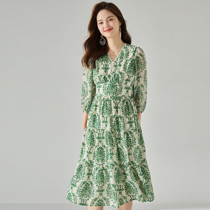 Breezy French Floral Elastic Waist Dress