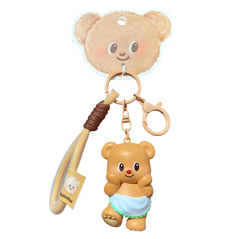 Butter Bear Keychain Female Cute Creative Exquisite Soft Cute Bear Doll Keychain Circle Backpack Pendant