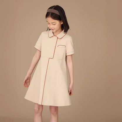 不对称高领短袖韩版女童连衣裙