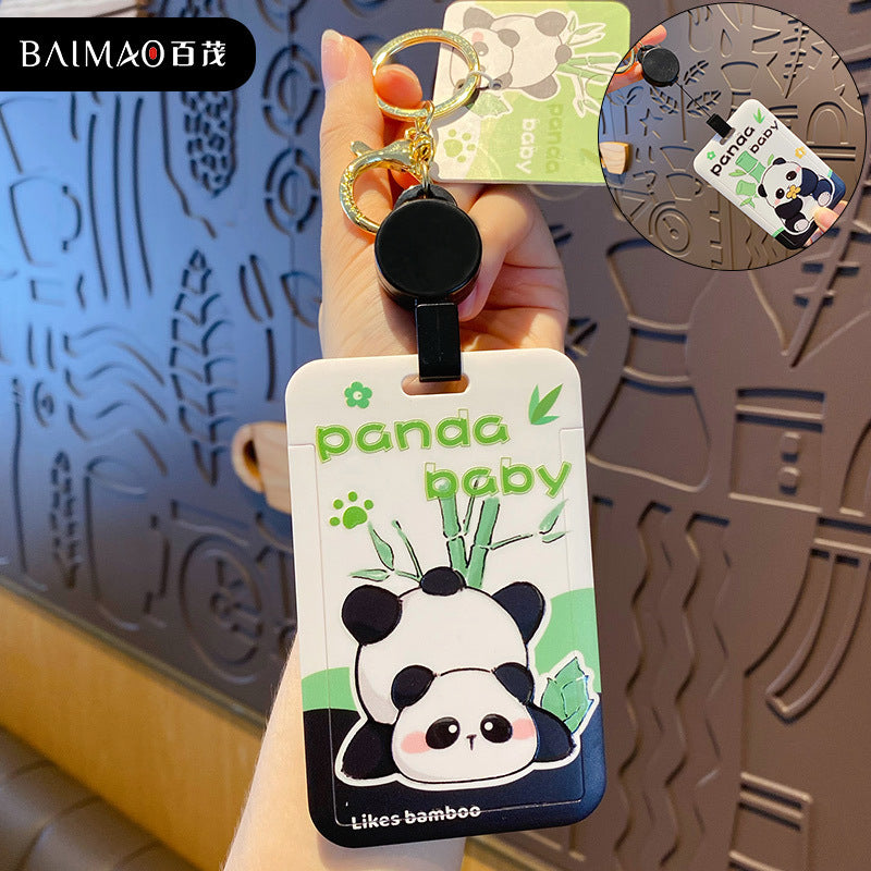 Cute Panda Keychain Student Card Cover Waterproof Cover Push fit Bus Card ID Protection Cover Backpack Hanging