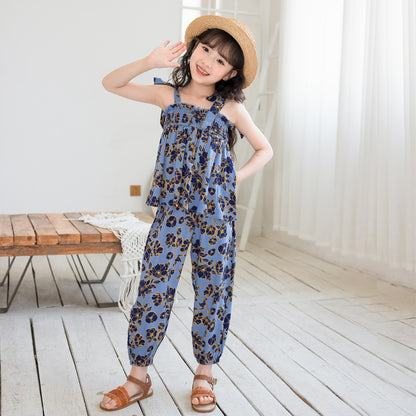 Girls' Floral Sleeveless Top and Jogger Pants Two Pieces Set