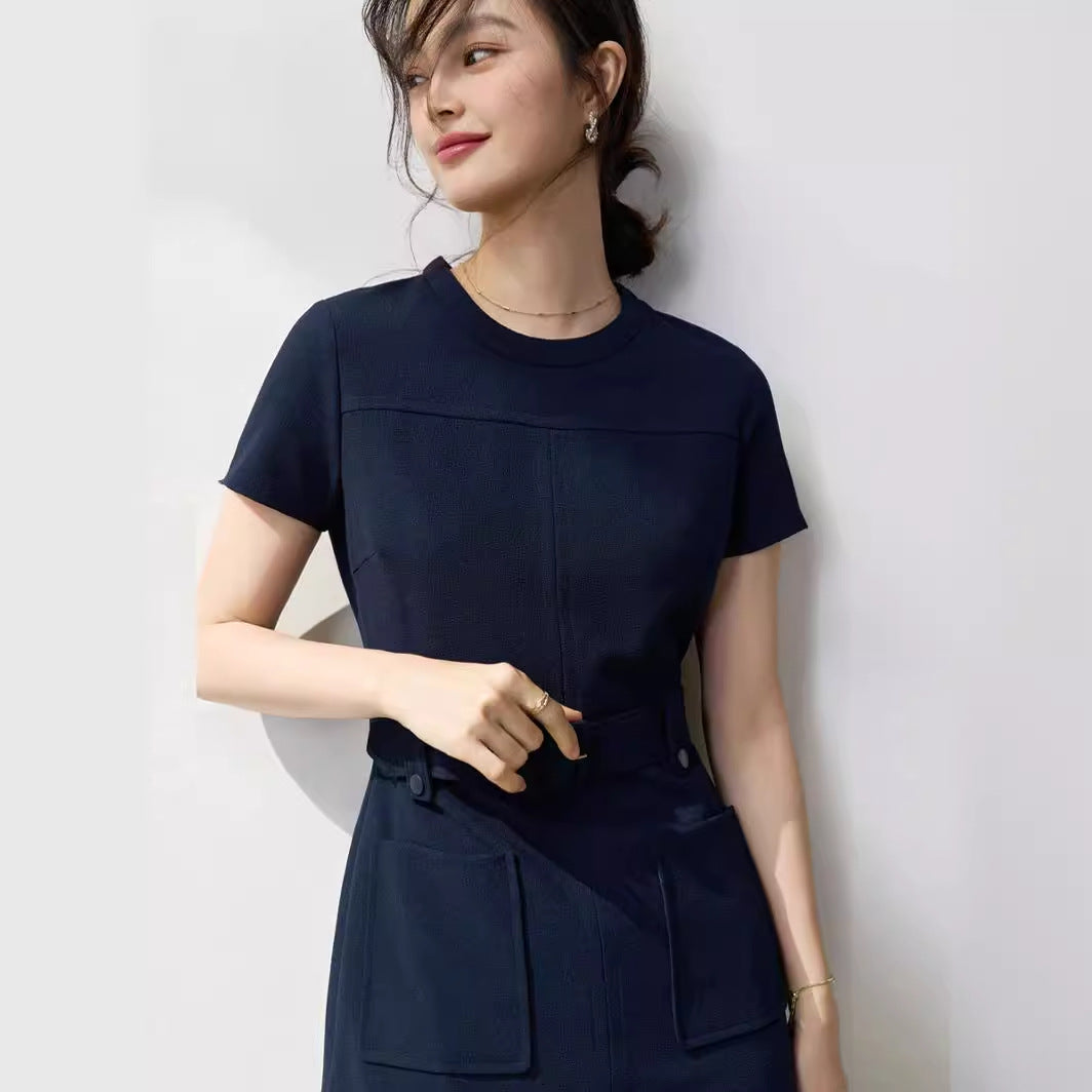 Elegant Belted Short-Sleeve Dress