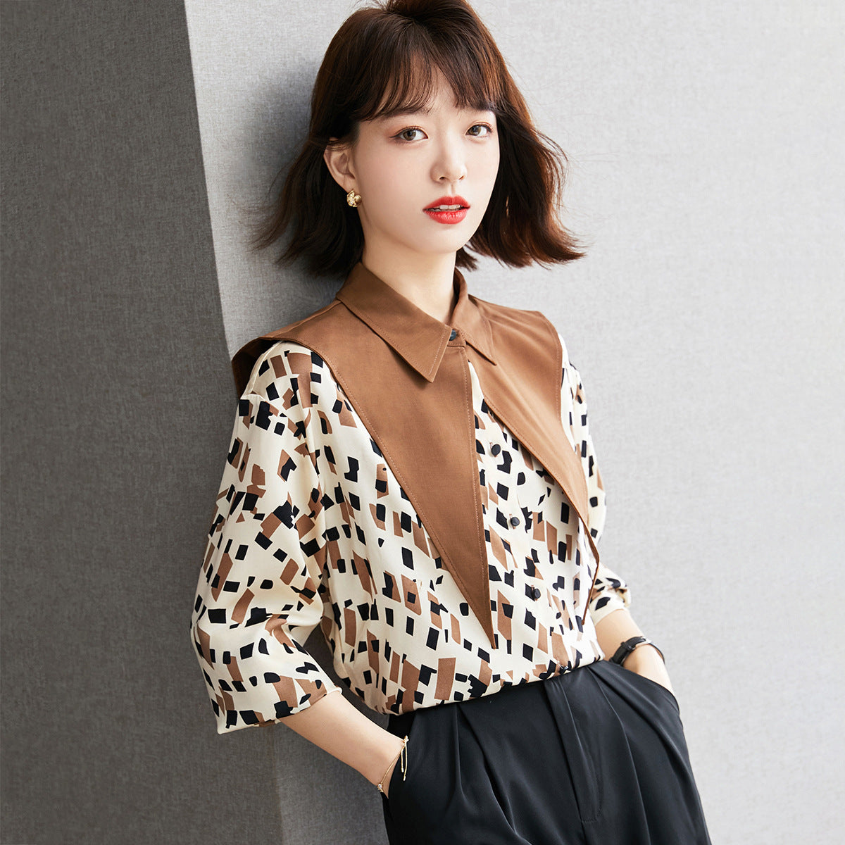 Women's Floral Chiffon Baby Collar Blouse