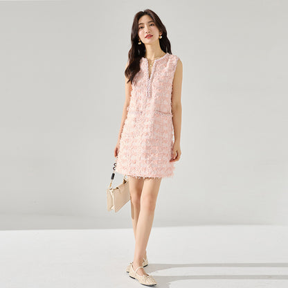 Blush Elegance Tweed Sleeveless Dress