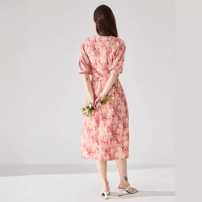 Chic Floral Bat Sleeve Midi Dress