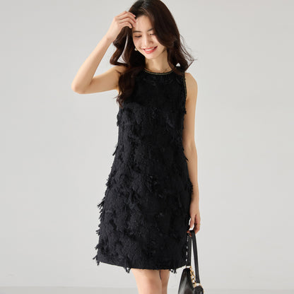 Luxe Textured Soft Glam Fringe Jacquard Dress