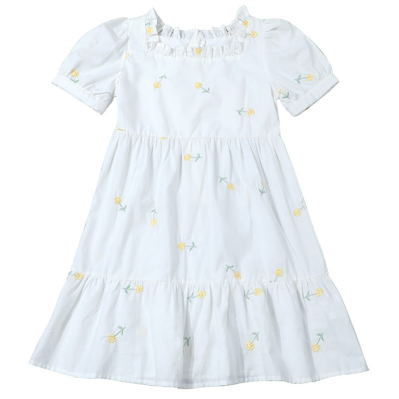 Girls' Korean Style Floral Embroidery Dress